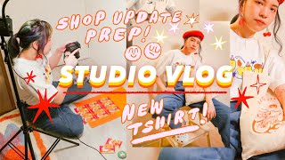 SPECIAL SHOP OPENING!! preparing new items, first enamel pins and a new tshirt! ⁕ STUDIO VLOG 06