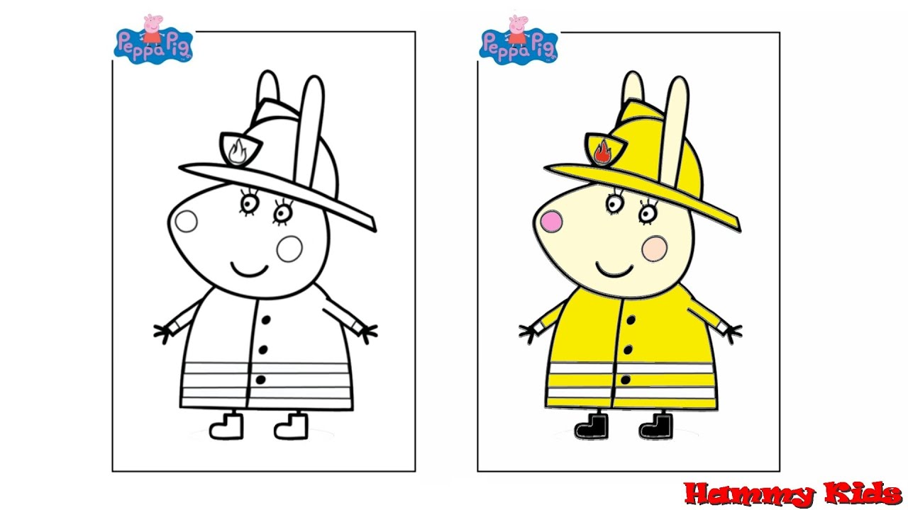 Peppa Pig | Miss Rabbit Fire Fighter | How To Draw and Color | Miss ...