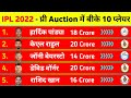 IPL 2022 Mega Auction - 10 Most Expensive Players Who Are Going To Sold In Pre Auction