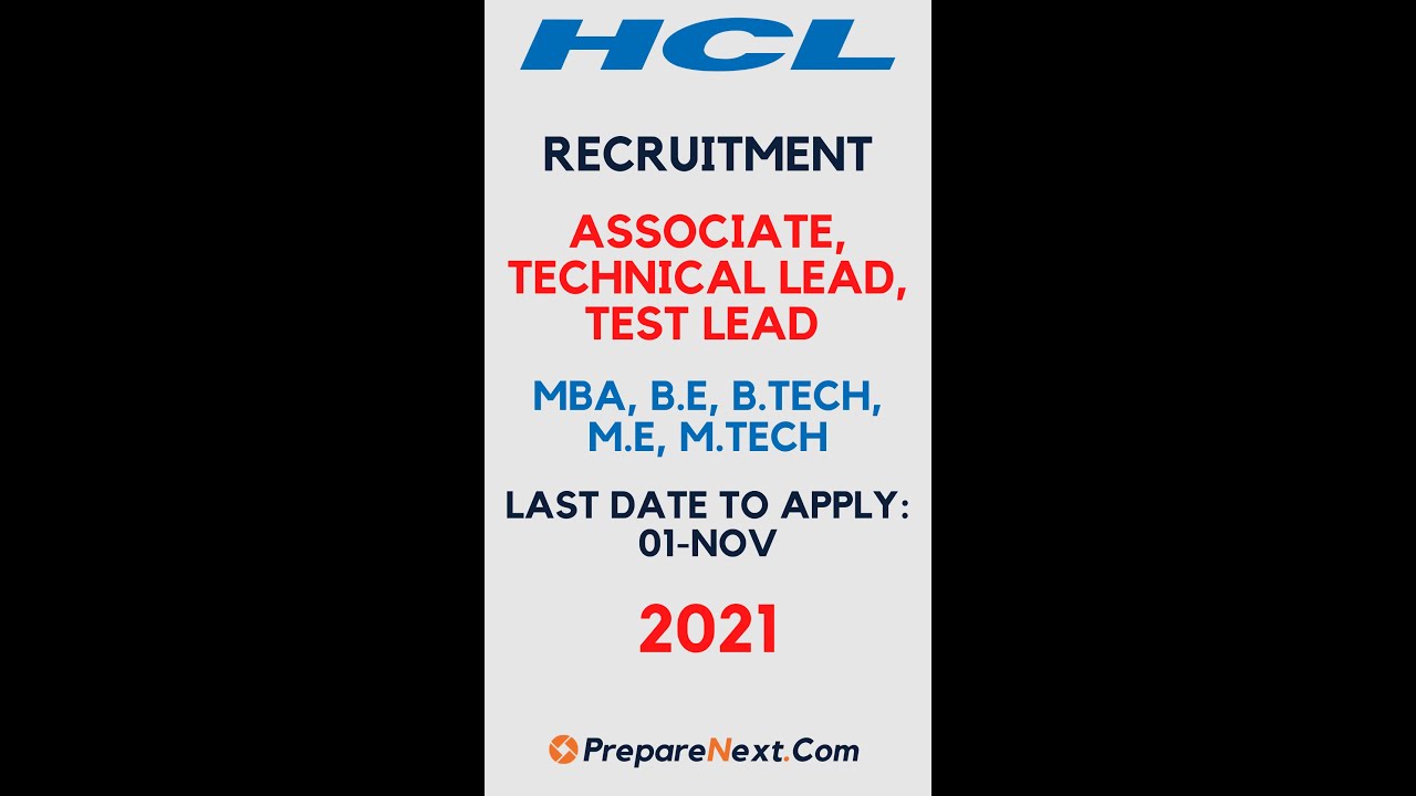 HCL Recruitment 2021 | Associate, Technical Lead, Test Lead