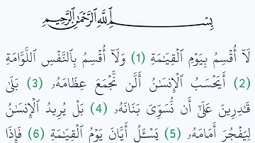 سورة القيامة مكتوبة كاملة بالتشكيل بدون صوت