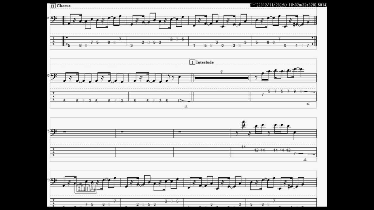 ポルノ アルバム版アゲハ蝶 ベースTAB譜 - YouTube