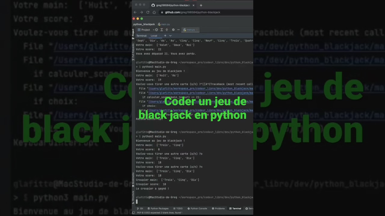 Coder un jeu de Black-Jack en Python - débutants