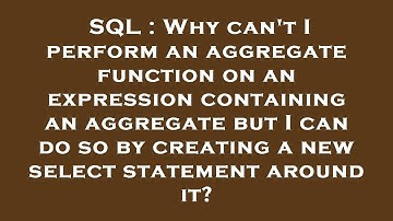 SQL : Why can