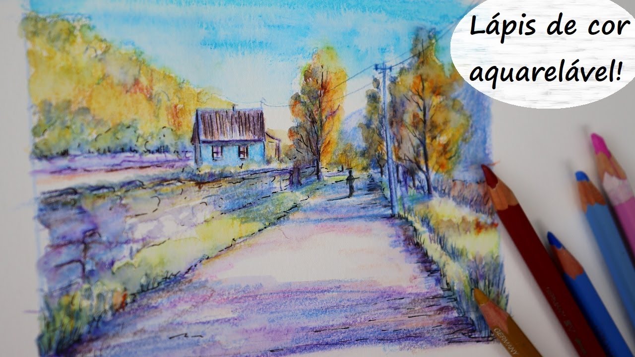 A casinha azul! DESENHO FÁCIL com lápis de cor aquarelável!