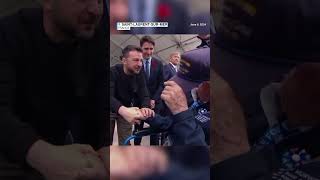 Ukrainian President Volodymyr Zelenskyy and WWII veteran share touching moment at D-Day ceremony