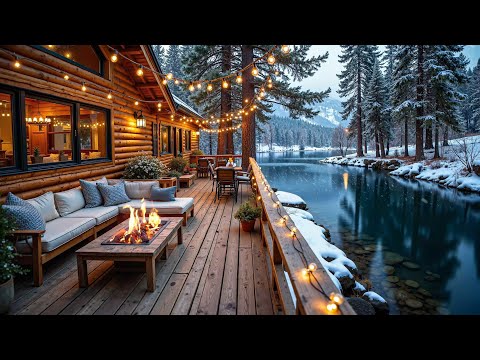 Cozy Winter Snowfall On A Riverside Porch With Campfire Relaxing Piano Music For Work Study
