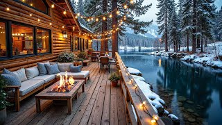 Download Lagu Cozy Winter Snowfall on a Riverside Porch with Campfire ❄️🔥 Relaxing Piano Music for Work, Study MP3