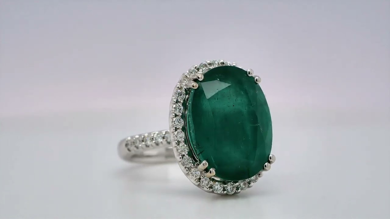 11.28 Ct Oval Emerald Halo Diamond Ring
