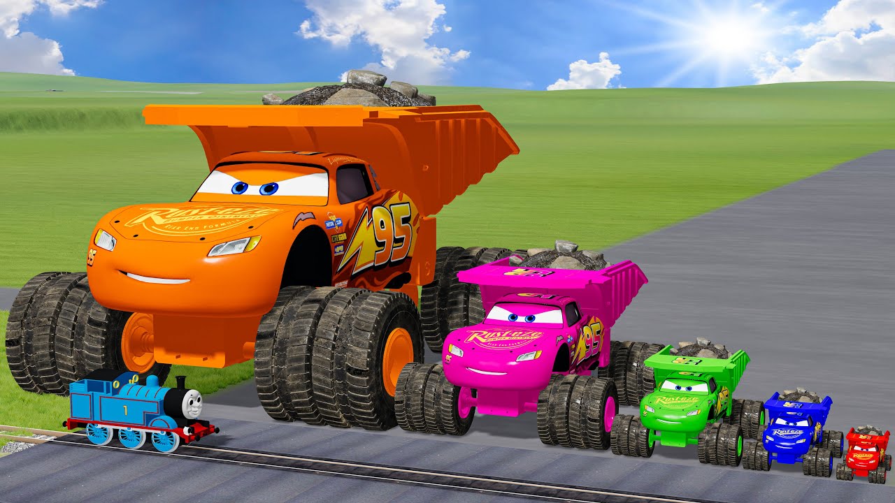 Big & Small Colors Dump Truck Lightning Mcqueen vs Trains Thomas | BeamNG.Drive