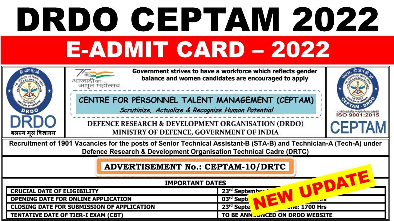 DRDO Admit Card Download FOR STA B POST Senior Technical Assistant-B STA B and Technician A Tech A