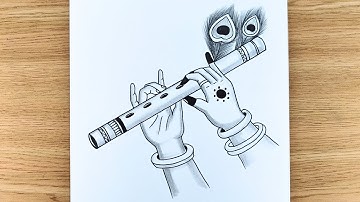 How to draw Radha Krishna hand drawing With Flute | Bansuri drawing | Simple drawing