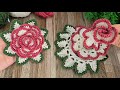 گل رز قلاب بافی سه بعدی با برگ آموزش گل آسان و واقعی