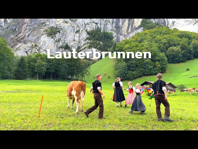 [4K]🇨🇭Lauterbrunnen, Swiss : Fairy-Tale Paradise Village / Breathtaking falls & Cow Parade💖Sep. 2023 class=