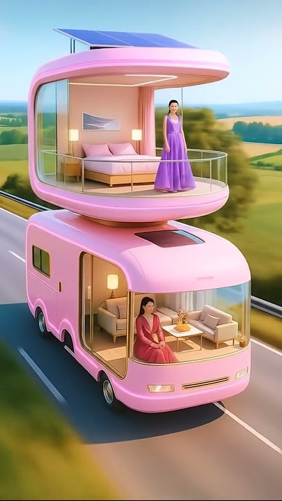 Futuristic Double-Decker RV with Pink Glow 🚐✨🌸 #shorts #aivideo #miniature #3danimation #asmr