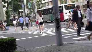 Sexy japanese girl walk down the street