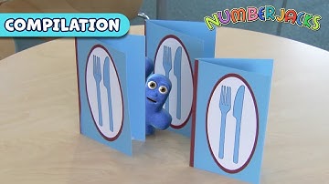 Groups of 4 & Half and Double – Multiply and Divide! | Numberjacks Compilation