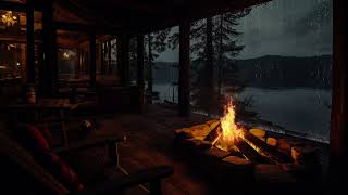 Cozy Fire Pit in Cabin Porch | Rain Sounds for Sleeping, Relax, Focus and Meditation