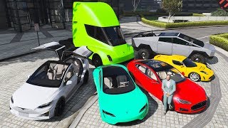 GTA 5 - Stealing Luxury Tesla Cars with Trevor! (Real Life Cars #12)