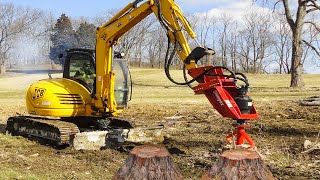 Amazing Dangerous Stump Grinder Attachment Excavator Working - Fastest Huge Stump Removal Mulcher