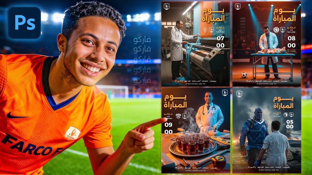 إزاي تعمل بوستر يوم المباراة زي نادي فاركو | التصاميم اللي مكسره السوشيال ميديا