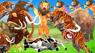 10 Zombie Lions vs Cow Cartoon Rescue Saved By 10 Mammoth Elephant Cow Tiger Fight Cartoon Animal