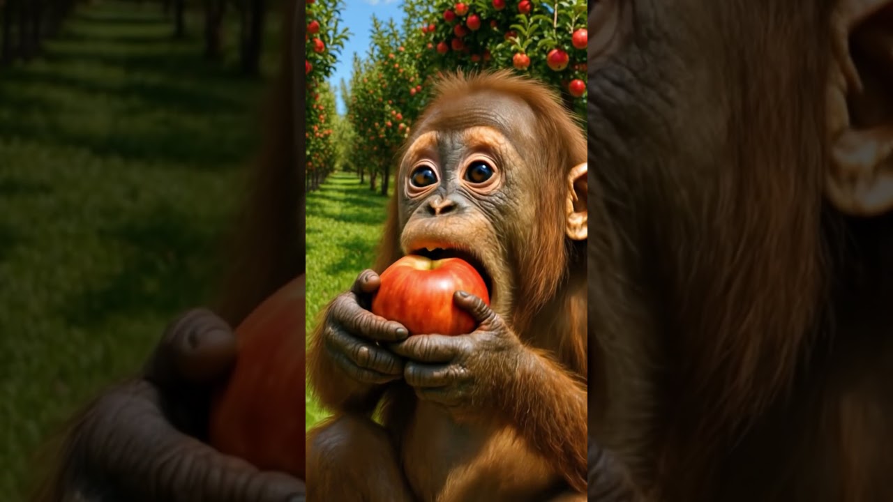 Monkey eats an apple