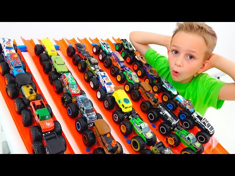 Vlad and Nikita play with toy monster trucks | Hot Wheels cars for kids