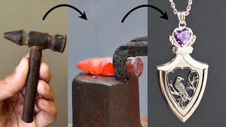 making knife pendant out of rusty hammer - unique handmade jewelry ideas