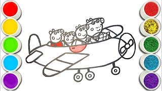 Peppa Pig and her family are on an airplane Drawing,Painting and Coloring for Kids, Toddlers  Easy D