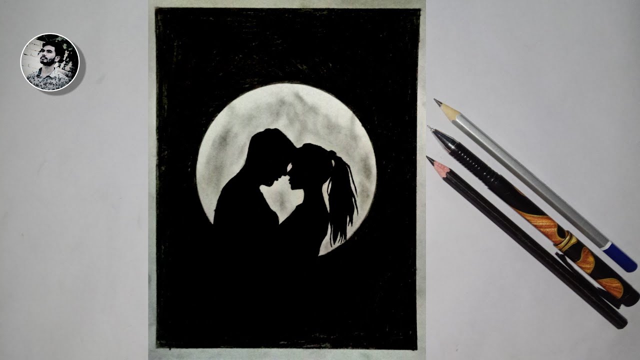 How to draw Romantic couple Scenery inside a girl's face \ Drawing Couple  in Moonlight for beginners 