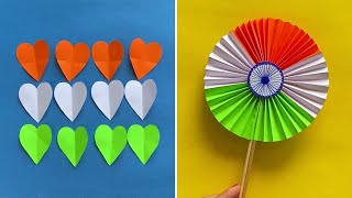 Tricolor Paper Fan and Badge Crafts for Kids | Independence Day Craft Ideas for School screenshot 2