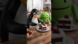 tux и Bugdroid пробует пирожное от Ермолино