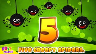 Five Creepy Spiders | Kids Halloween Song | Super Simple Songs | Nursery Rhymes & Kids Songs