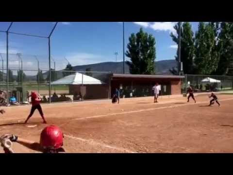 Cheese hits it hard to shortstop scores 2.  Corissa hustles and scores