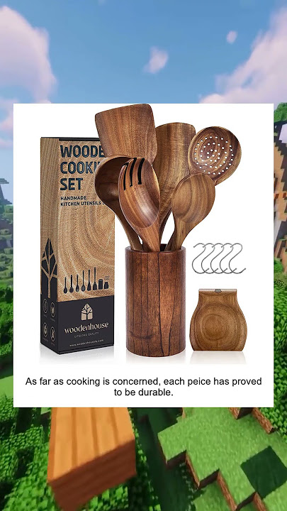 Wooden Cooking Utensils, Kitchen Utensils Set with Holder & Spoon Rest,  Teak Wood Spoons and Wooden 