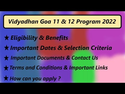 Vidyadhan Goa 11 and 12 Program 2022 ||| How to apply for Vidyadhan Goa Scholarship |||