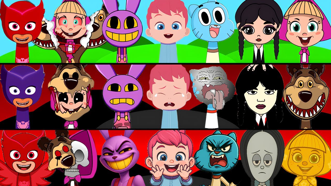 Incredibox Sprunki OC Phase 1 to Phase 3 Bebefinn, Jax (Digital Circus), Masha and the Bear, Owlette