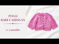 Easy to knit baby cardigan. The Polli Baby Cardigan (size 0-3 months). Beginner-friendly.