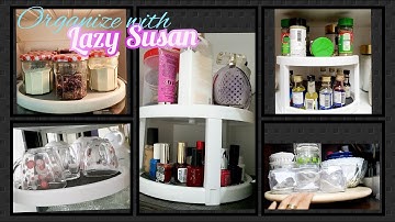 Organize with lazy susan | lazy susan ideas | uses of lazy susan for  fridge shelf crockery make up