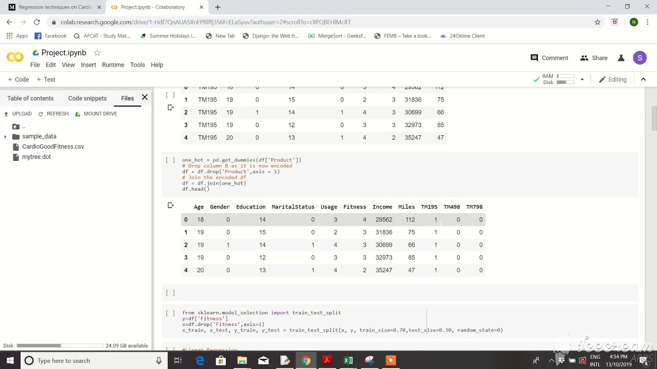 Regression techniques on Cardio good fitness dataset(Fitness Prediction