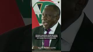 President Ramaphoa addresses the people at Freedom Day Celebrations in Bloemfontein.  #sabcnews