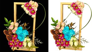 Flower arrangement on wood stand | How To Make wood stand flower bouquet | Wooden flower vase stand
