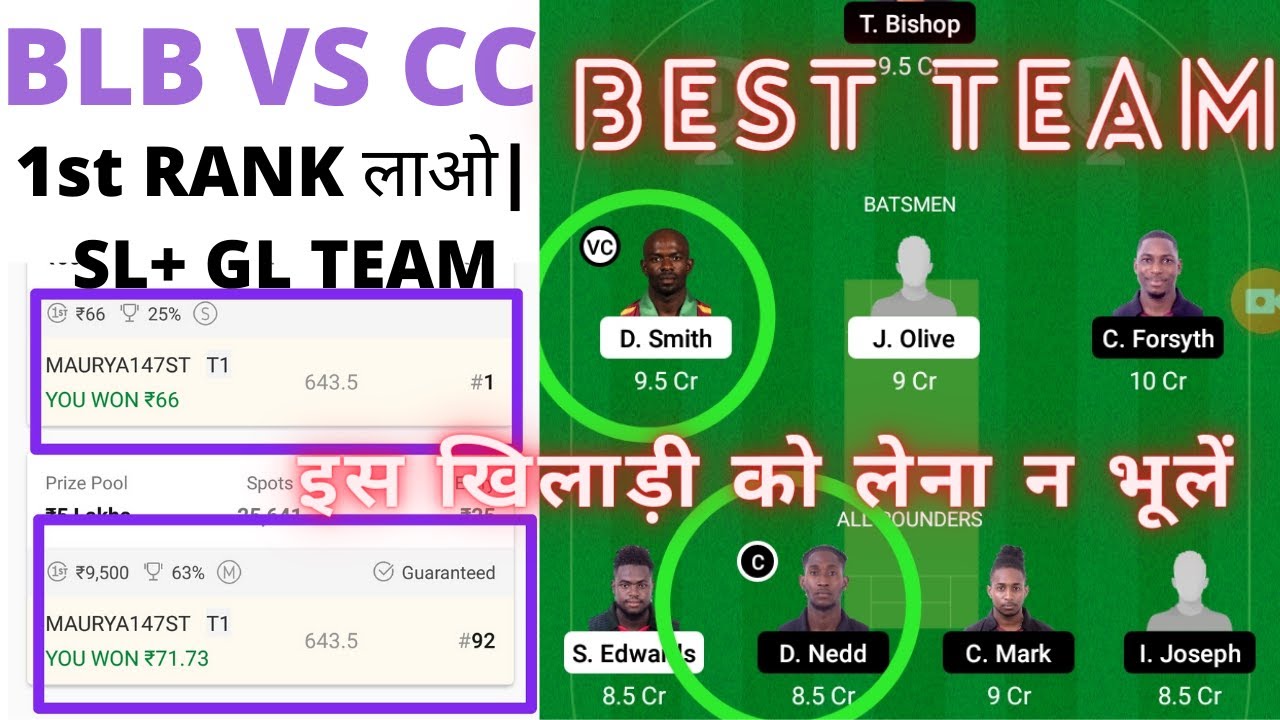 BLB VS CC||BLB VS CC DREAM11 TEAM||CC VS BLB DREAM11 TEAM||CC VS BLB||BLB VS CC||blb vs cc|cc vs blb