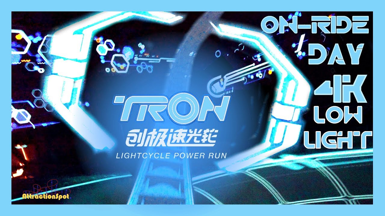 Tron Lightcycle Power Run Day EXTREME Low Light Queue & On-ride Front ...