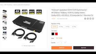 Unboxing Tesmart Hdmi Kvm Switcher2X1 4K 60Hz 18Gbps, Hdr10, Dolby Vision, Dolbydts, Hdcp2.2.