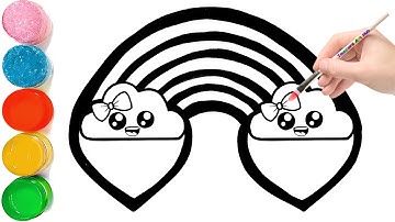 Rainbow Heart Clouds Drawing for Kids | How to Draw a Rainbow and Clouds Easy with Coloring