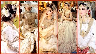 GORGEOUS NIKAAH OUTFIT IDEAS 2024 | OFF-WHITE-IVORY-GOLD-WHITE FANCY BEAUTIFUL LEHENGA CHOLI DESIGNS