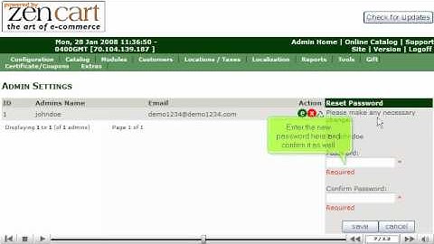 Change your admin password in ZenCart | ZenCart Admin Password
