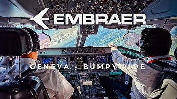 GENEVA | EMBRAER 195 COCKPIT LANDING - BUMPY RIDE